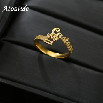 Atoztide Customized  Stainless Steel Forsted Baby Name Ring Personalized Letter  Ring Pendant Nameplate Jewelry Gift For Lovers
