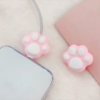 

1pc Cute Animal Cable Holder for Iphone Original Usb Cable Cartoon Organizer Winder Cartoon Pink Cat Paws Cable Bite Protector