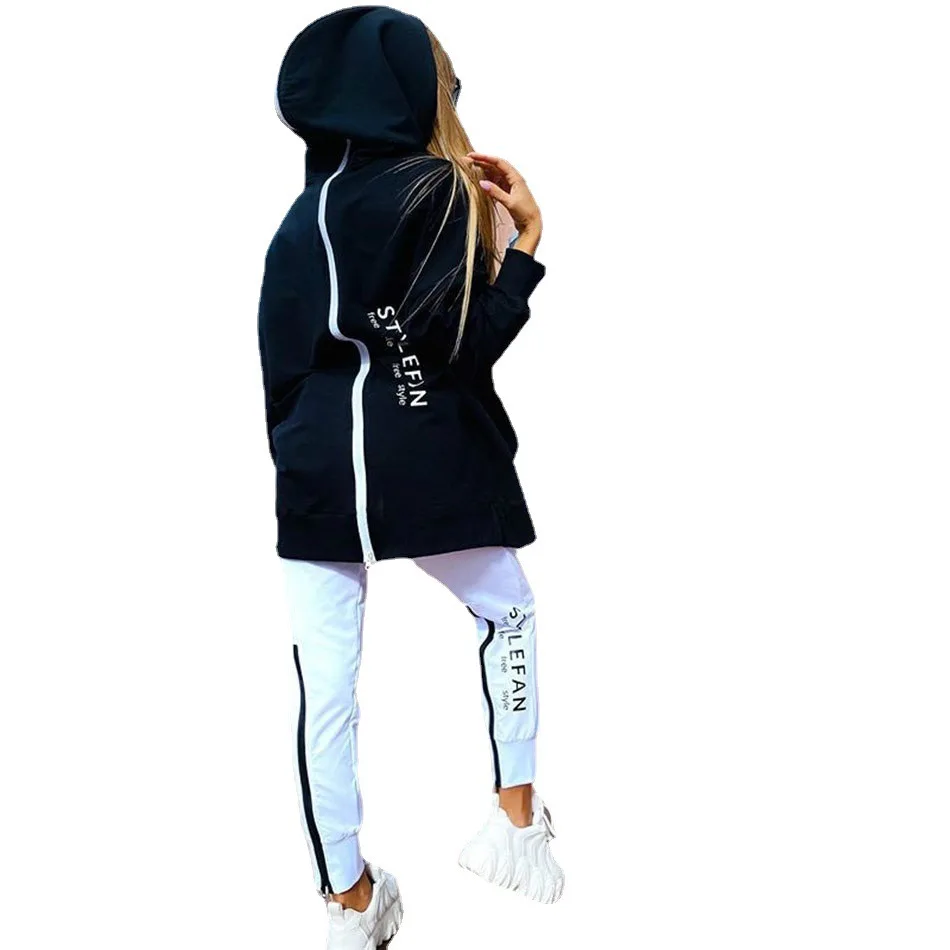 Women Sweatshirt Pant and Hoodi Sets Sports Suit Autumn Winter 2021 Warm Long Hooded Coat Zipper Fleece Jogging Tracksuit white pant suit