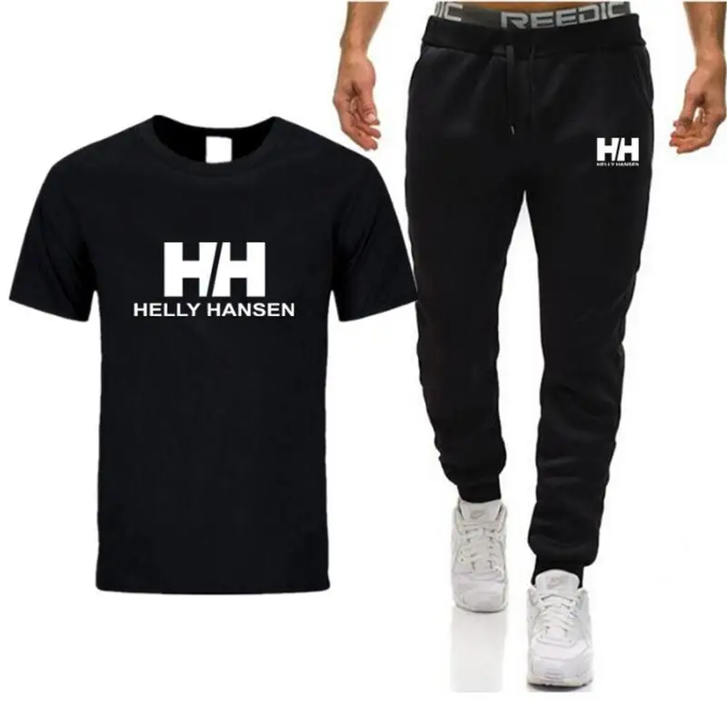 2019 summer new HELLY brand short sleeve shirt men sportswear suit men's sweatshirt men's brand clothing t shirt set track