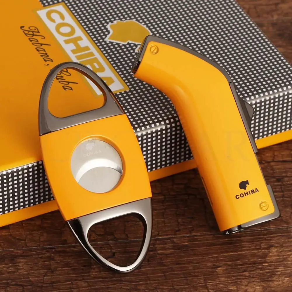 Зажигалка COHIBA для сигар ветрозащитная 2 фонарика металлическая карманная