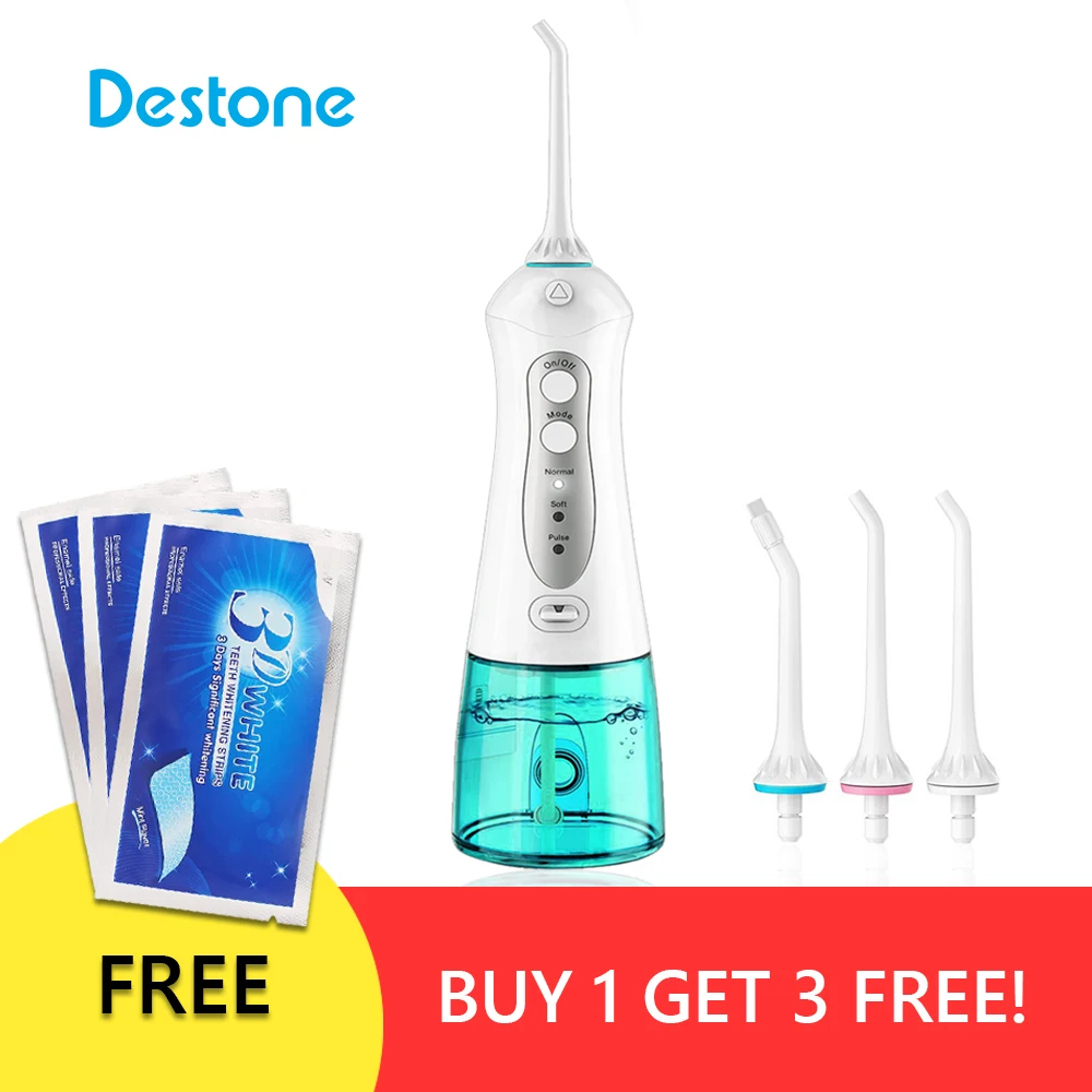 

Destone Cordless Dental Oral Irrigator 300ML Portable Water Flosser Teeth Cleaner with IPX7 Waterproof 3 Modes Water Flossing