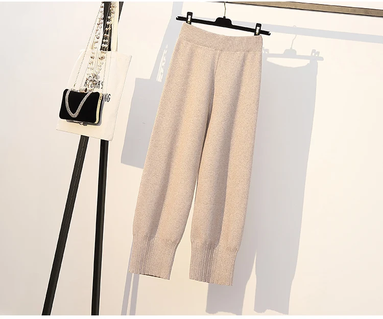 Women Knit Pants Warm Loose Harem Pants Autumn Winter Thick Knitted Trousers Elastic Waist Plus Size Pants