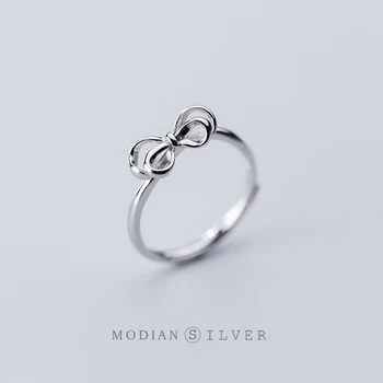 

Modian Classic Simple Bowknot Sterling Silver 925 Ring for Women Fashion Open Adjustable Finger Ring Fine Jewelry Accessories
