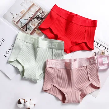 

Women's Cotton Breathable Panties Soft Comfort Briefs Lingerie Letter Mid-Waist Underwear Female Underpants Boxer Shorts #F