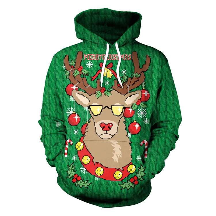 Модный осенний и зимний Рождественский свитер, объемный свитер с капюшоном и 3D-принтом, унисекс, мужской и женский Забавный Уродливый Рождественский свитер