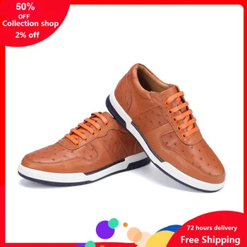 

Ostrich skin Sports shoes men's casual lace-up wear-resistant breathable trendy genuine leather zapatos de hombre free shipping