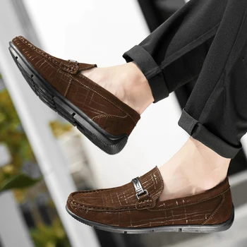 

Genuine Leather Men Shoes Luxury Loafers Italian Designer Men Shoes Casual Retro Casual Black Slip On Moccasins big size 47