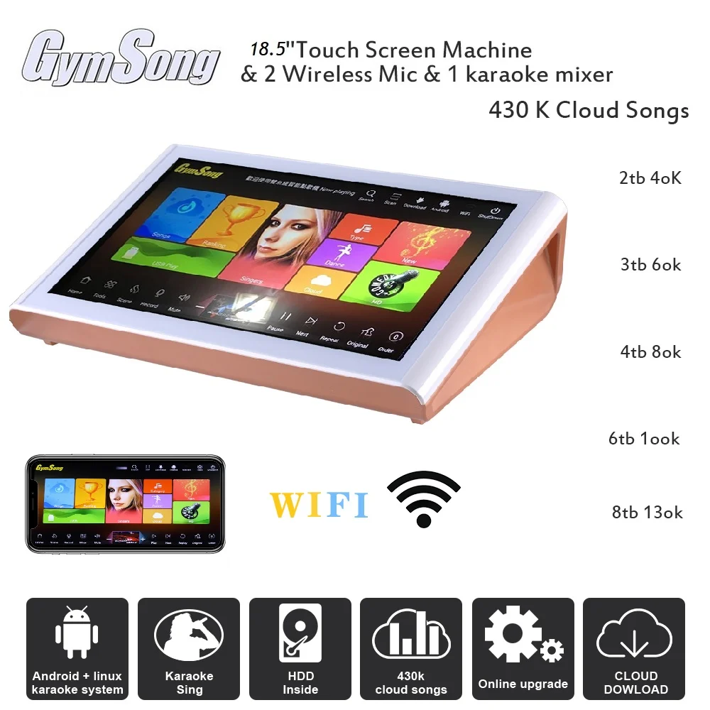 Gymsong 18.5" Android Linux Built In 6tb Hdd Include 100k Karaoke Songs