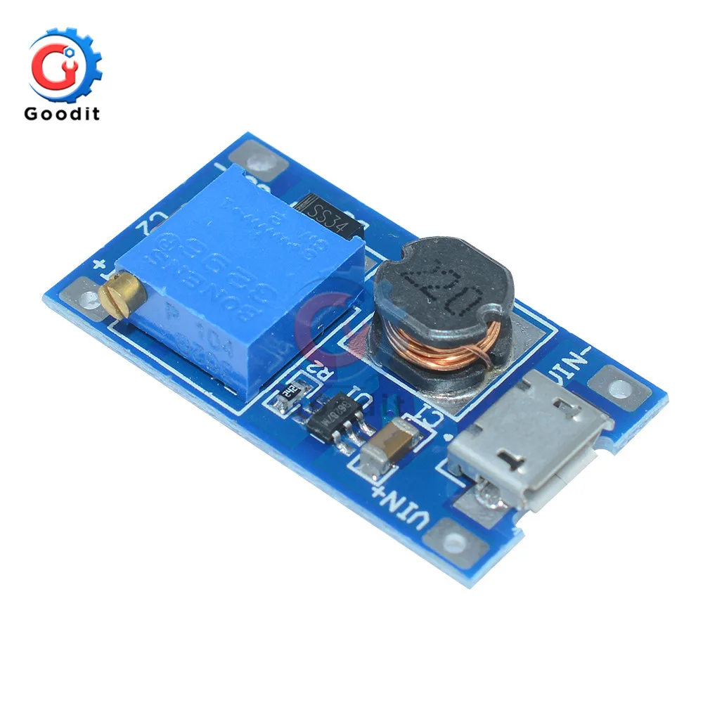 10 шт. DC повышающий источник питания усилитель MT3608 Micro USB 2A Регулируемый 2-24 В до 28 в модуль для Arduino для замены XL6009