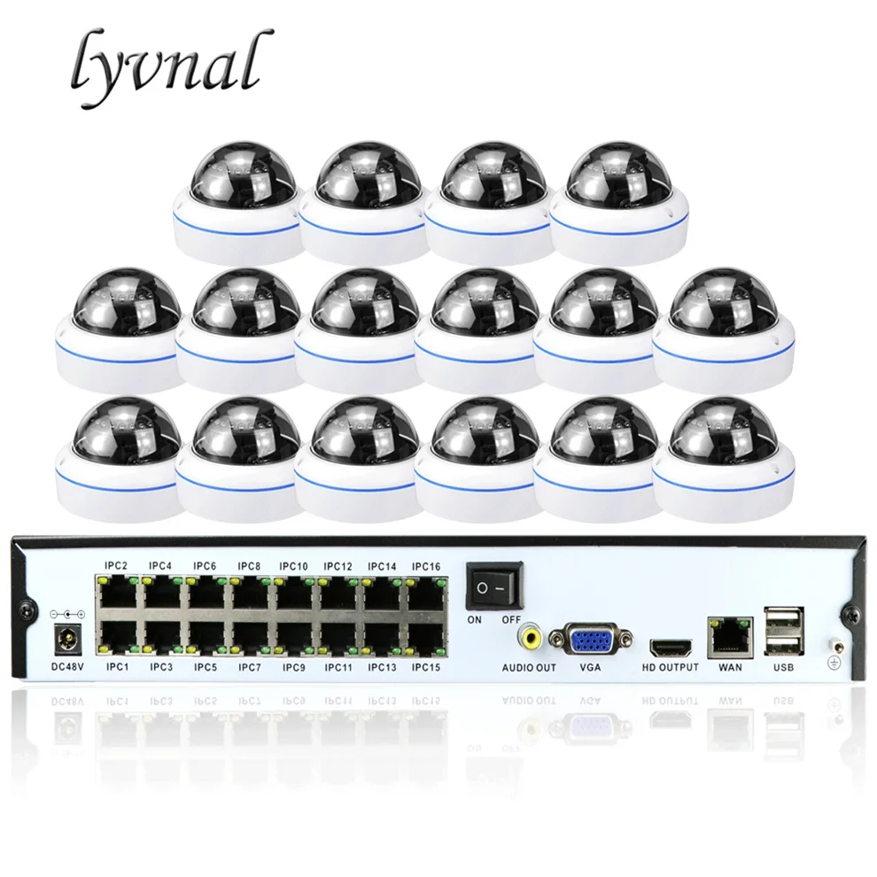 Комплект наружного видеорегистратора LYVNAL h.265/264 16 каналов POE 2 Мп 1080p ip камера