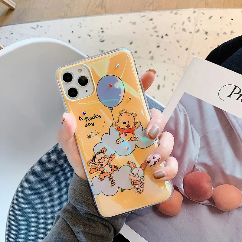 Синий светильник, блестящие чехлы с бриллиантами для iphone 11Pro XS Max X XR, мягкий чехол с мультяшным медведем для iphone 11, 7, 8 Plus, задние чехлы - Цвет: 1