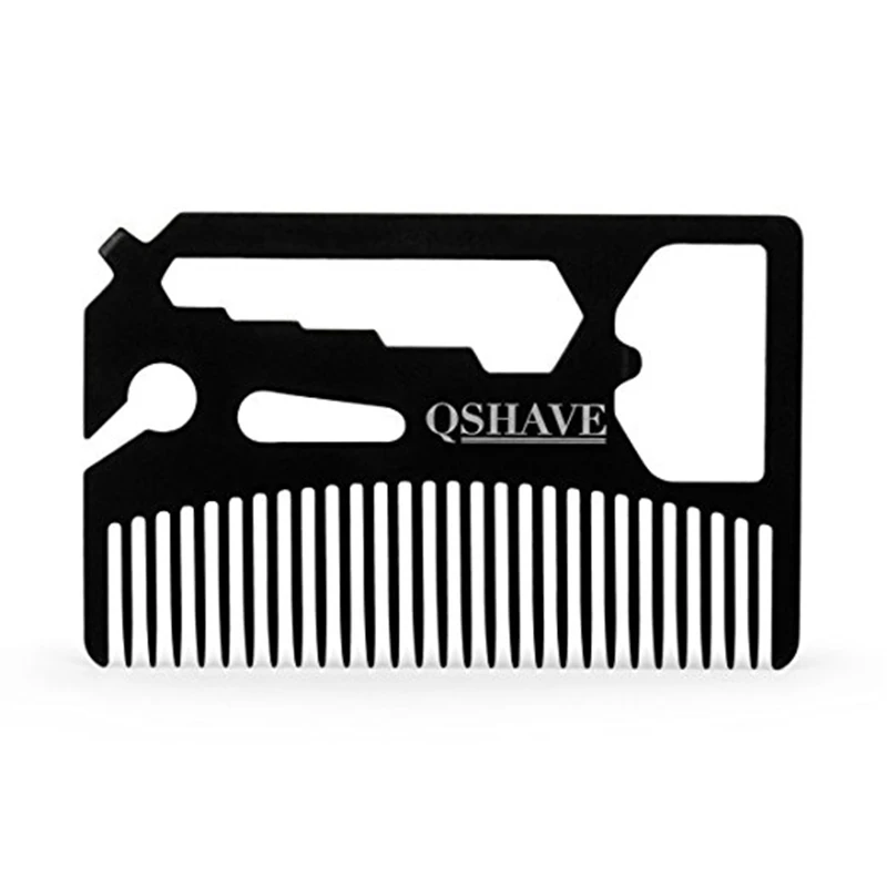 QSHAVE Multifunctional Utility Beard Comb Fits in Your Wallet (Comb, Bottle Opener, Wrench, Screw Driver, Knife Blade breakaway)