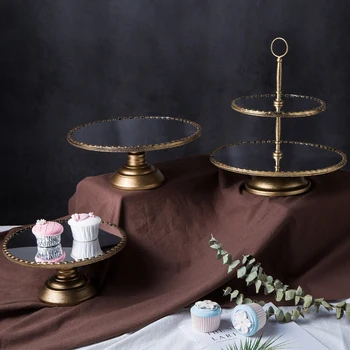

gold Metal home decoration glass mirror tray fruit plate