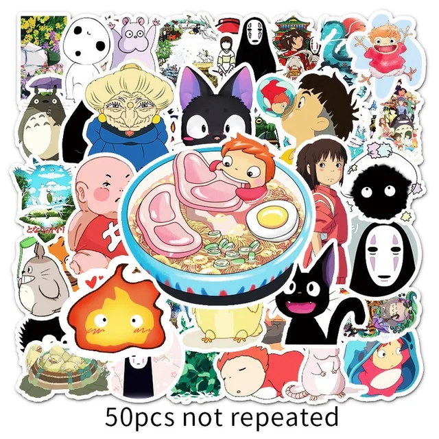 50Pcs Japanese Anime Ghibli Hayao Miyazaki Totoro Spirited Away Stickers Princess Mononoke KiKi Student Stationery Sticker Decal 1