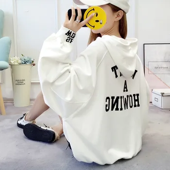 

Free Shipping Women Autumn and Winter Hoodie Ladies Loose Hat Top Plus-size Wear with Cap Letter Printed Fake Two Student Wear