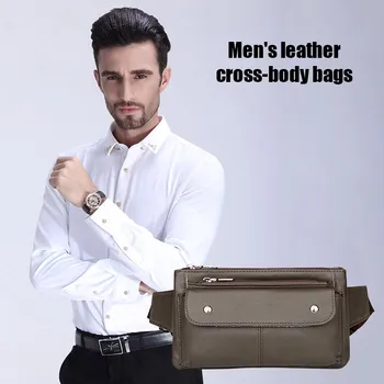 

Genuine Leather Waist Bag Men Retro Business Office Messenger Chest Fanny Packs for Outdoor Travelling Accessories