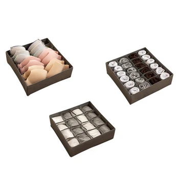 

3Pcs Socks Storage Box for Closet Separated Underwear Organizer Foldable Bras Storage Box Drawer Organizer Home Storage Gray