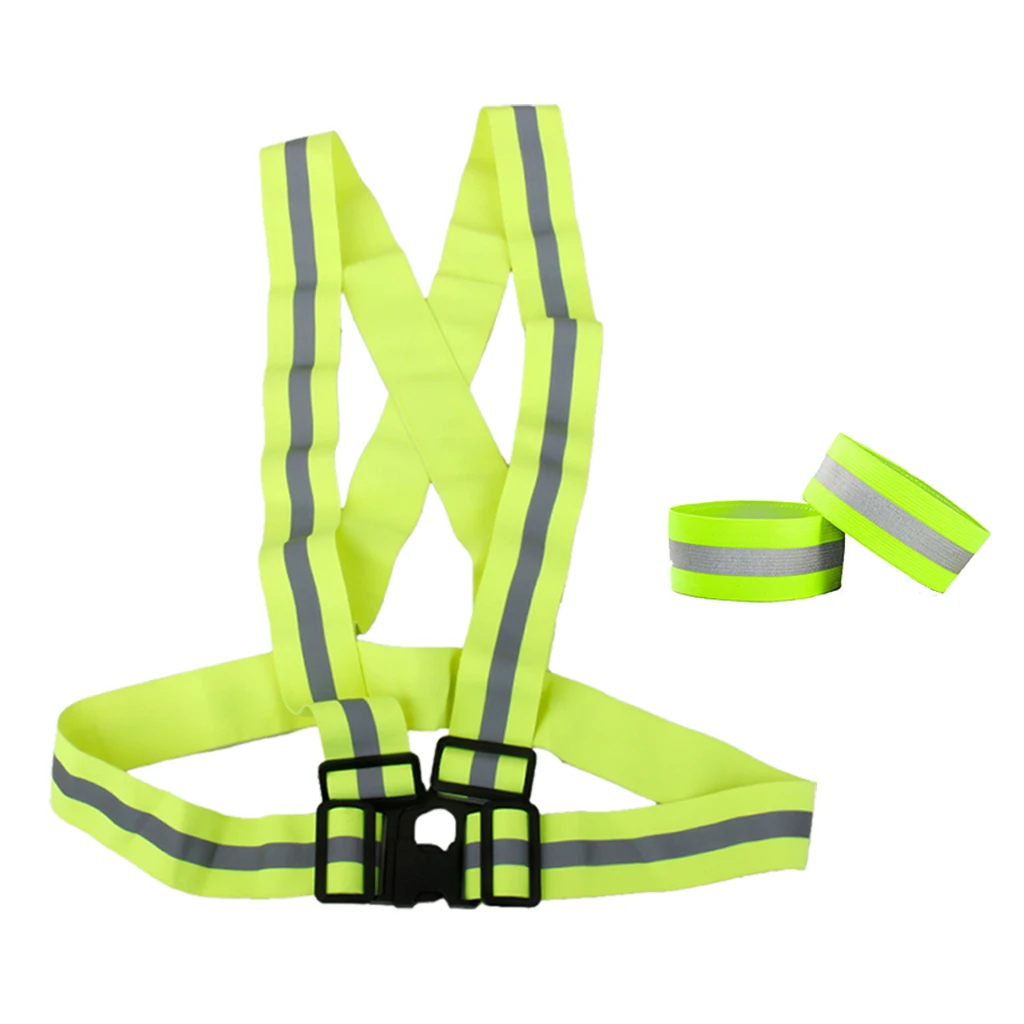Hi Viz Reflective Safety Vest + Arm Bands For Night Running Cycling Jogging