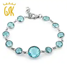 30,00 Ct шахматная доска круглый натуральный голубой топаз браслет для женщин 925 пробы серебряный браслет с камнями " с 1" ext