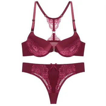 

Sexy lace bra and thong sets beauty back push up bra C D E cup big size front closure elegant luxury underwear lingerie sets new
