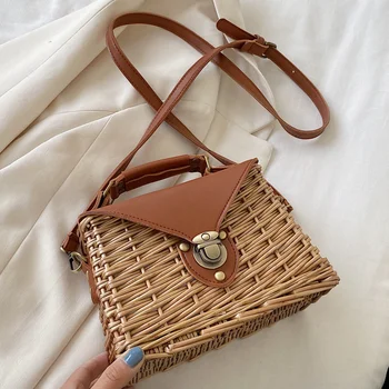 

Fashion Summer Rattan Bags for woman 2020 new small Square Straw handmade woven Beach Cross body Bag Bohemian Bali Handbag