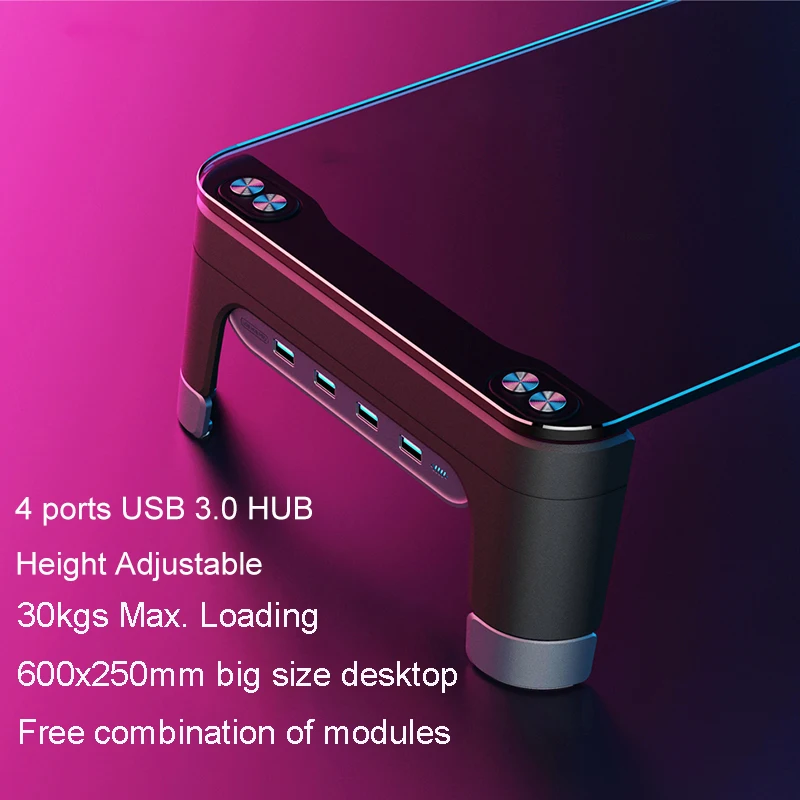  Desktop Notebook Laptop Monitor Stand Space Bar Non-slip Desk Riser with 4ports USB Hub Data Transm