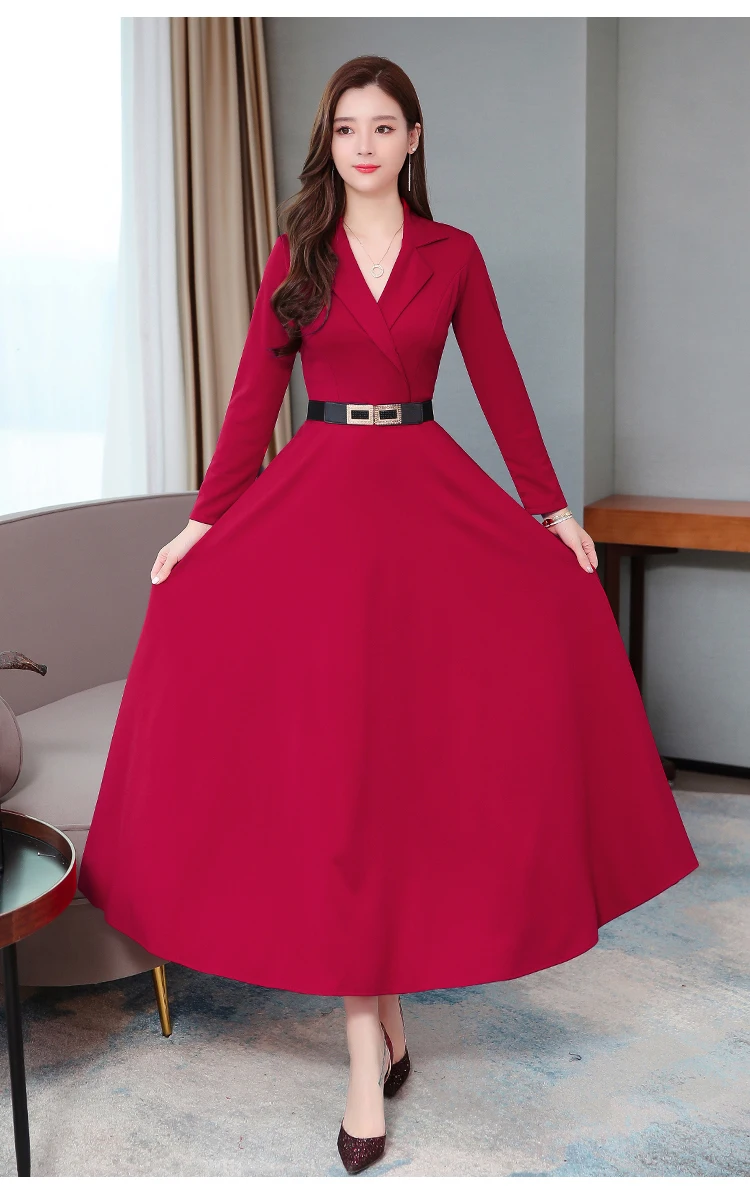Женское платье женский темперамент был тонким Банкетным модным сексуальным платьем вечерние Клубные платья с длинным рукавом красный черный