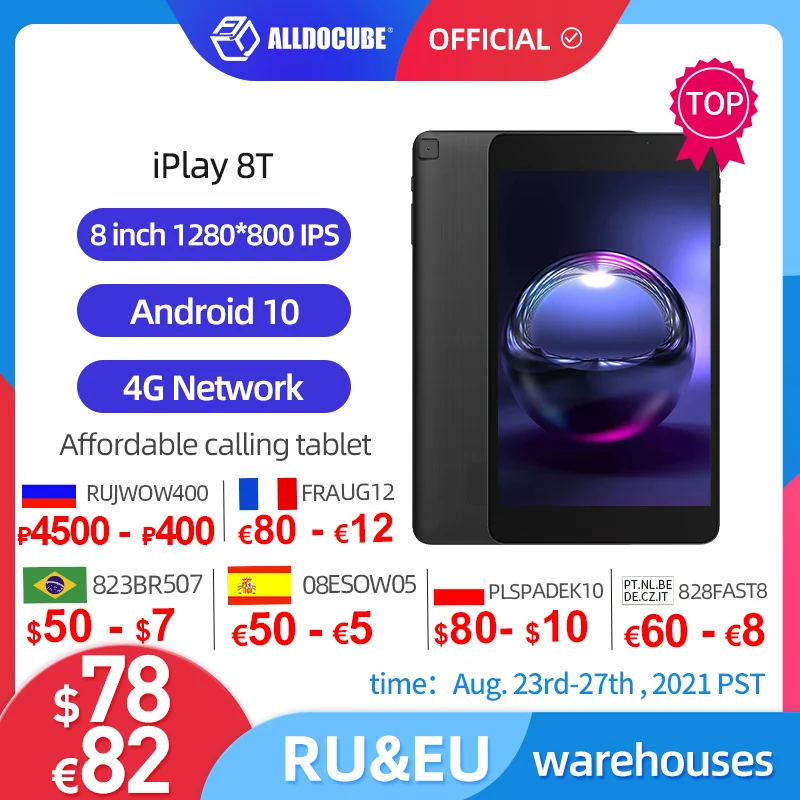 ALLDOCUBE iPlay 8T Tablet 8 pulgadas 3GB RAM 32GB ROM Android 10,0 Tablet PC 4G WIFI LTE 9832E llamadas de teléfono tabletas 1280 × 800 IPS