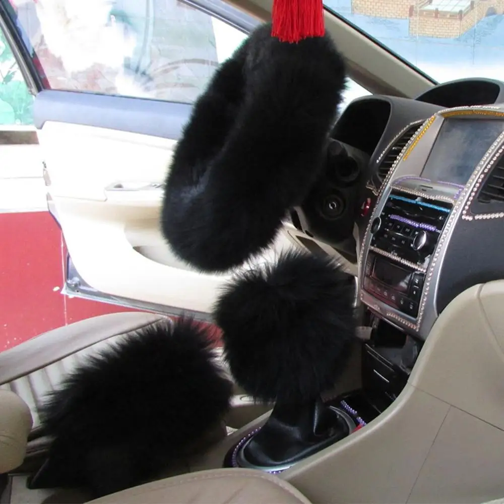 3 шт мех шерсть пушистый толстый чехол рулевого колеса автомобиля