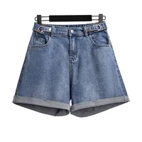 150Kg Plus Size Women's Denim Shorts High Waist Casual Loose Straight Wide Leg Pants Hip 150cm 5XL 6XL 7XL 8XL 9XL Black Blue - Image 6