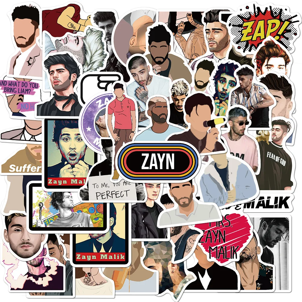 

50Pcs/Set One Direction Member Zayn Malik Singer Stickers For Car Laptop PVC Backpack Water Bottle Pad Bicycle waterproof Decal