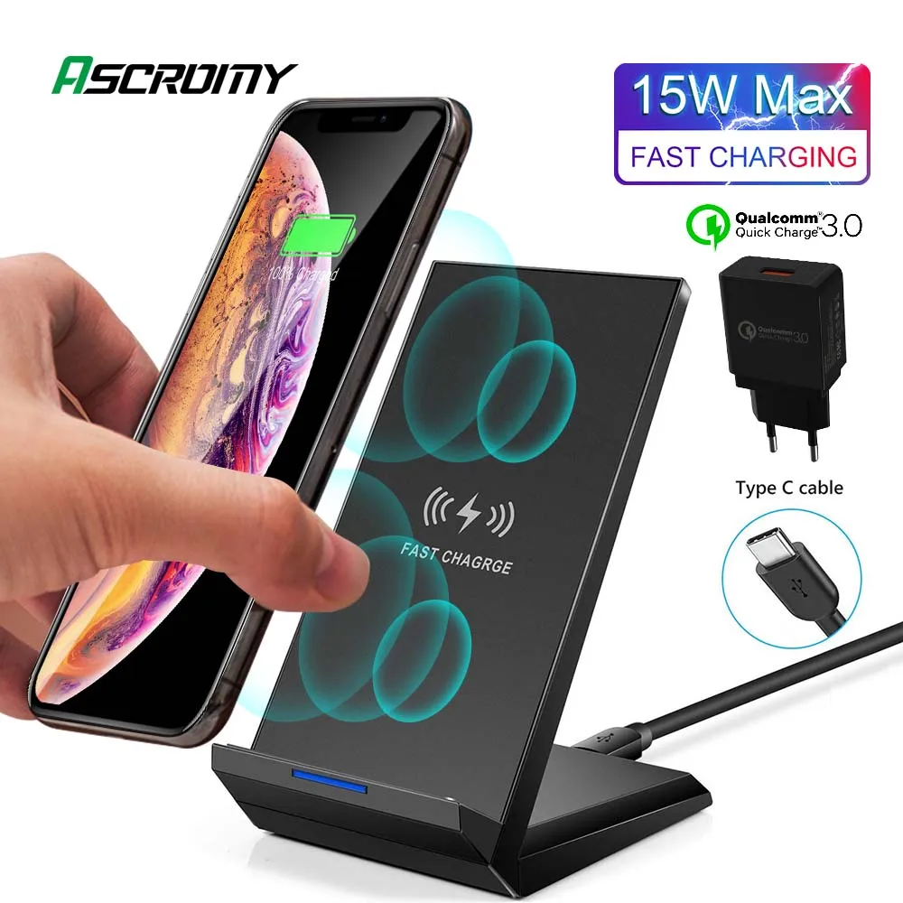 15 Вт Qi Беспроводная зарядная подставка для iPhone 11 Pro Max XR Xs ...