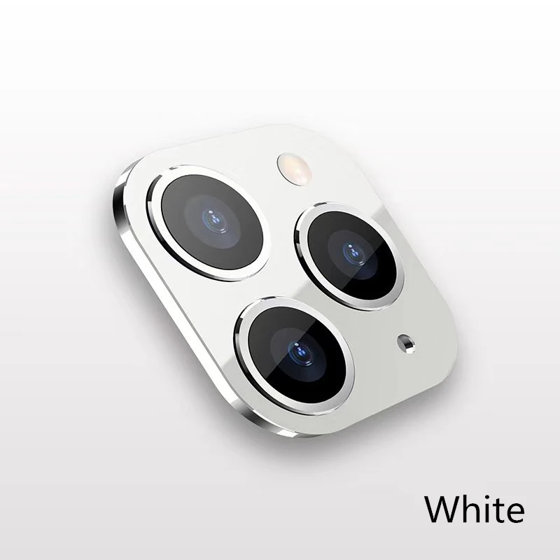 Металл+ стекло объектив камеры Чехол протектор для iPhone X Xs Max Замена для iPhone 11 Pro поддельные камуфляж задняя наклейка на рассеиватель - Цвет: White