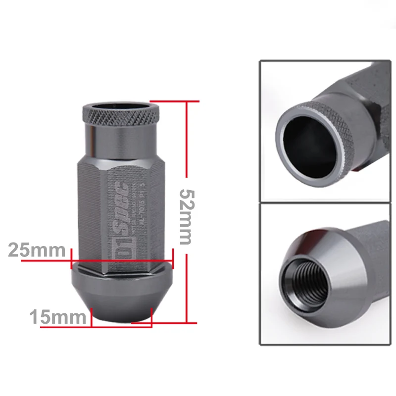 Колесные гайки D1 Spec Jdm заготовка алюминиевые колесные гонки m12x1 25/m12x1 5 L:52 мм 20