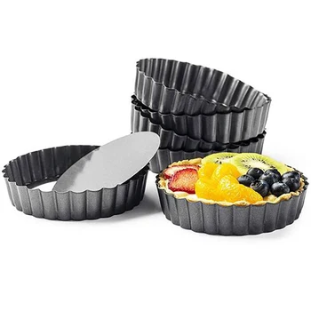 

6 Pcs Non-Stick Tart Quiche Flan Pan Molds Pizza Cake Mold Removable Loose Bottom Fluted Heavy Duty Pizza Pan Bakeware