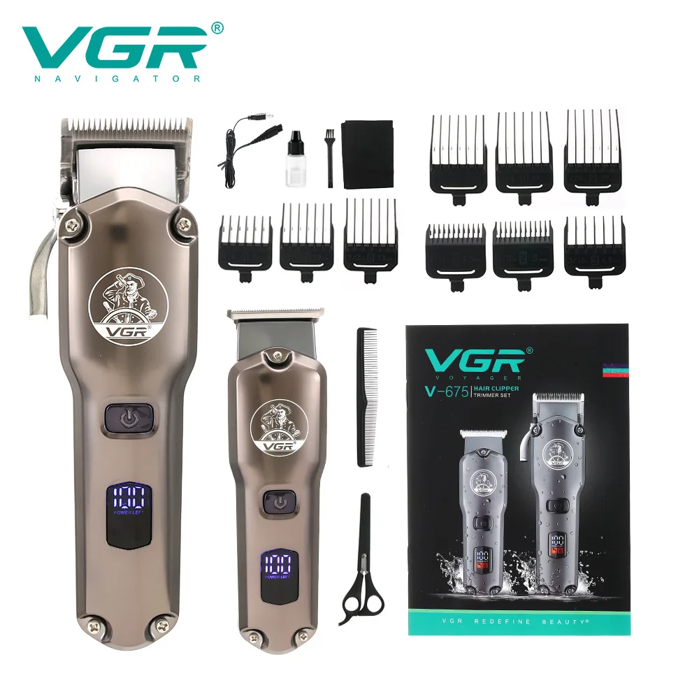 

NEW VGR Professional Hair Trimmer IPX6 Waterproof Haircut Set with LED Digital Display High-Power Male Hairdresser V-675