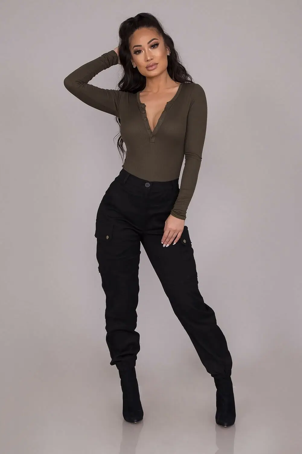 Stylish Women Cargo Pants High Waist Black Pants Button Pockets Design Gothic Style Trousers Solid Color Long Trouser Plus Size Stylish Women Cargo Pants High Waist Black Pants Button Pockets Design Gothic Style Trousers Solid Color Long Trouser Plus Size