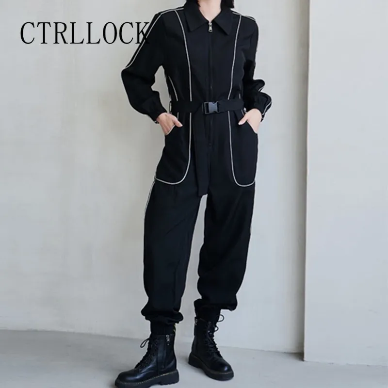 CTRLLOCK Techwear полосатый женский комбинезон с высокой талией тонкие брюки-карго на