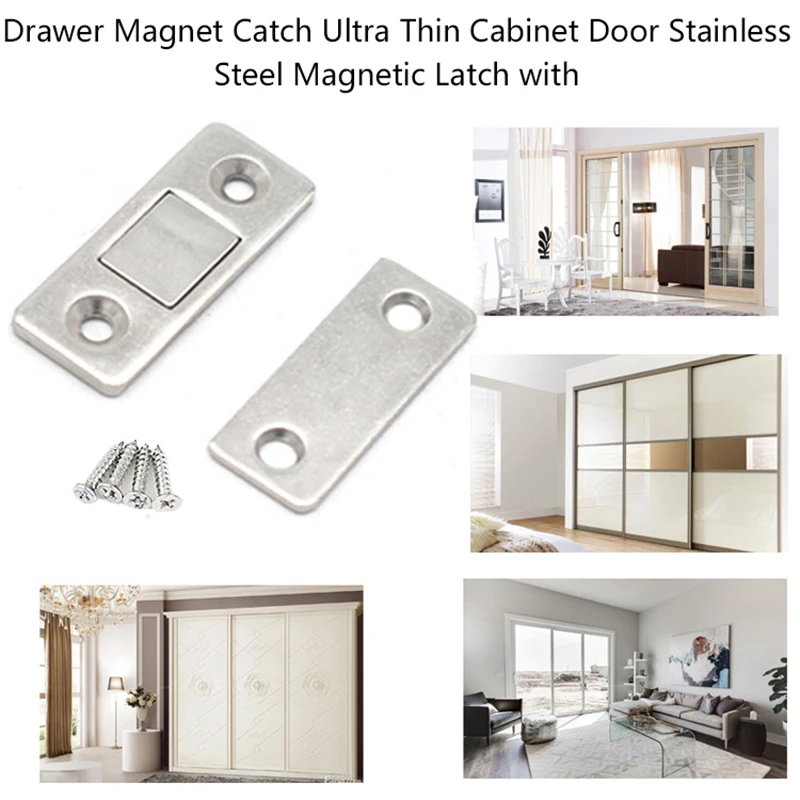 

Urijk 2/4/8 Pcs/Set Strong Cabinet Door Catch Magnetic Latch Stainless Steel Drawer Magnet for Furniture Cupboard with Screws