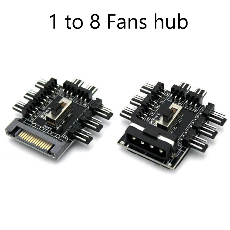 PC 1 to 8 4Pin/Sata Cooling Fans Hub Splitter Cable 12V PWM LED Sata Power Suppply Adapter Speed Controller For Computer Mining