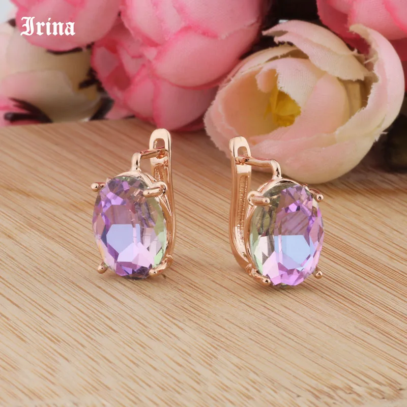 8 Color 585 Rose Gold Color Egg Shape Jewelry Colorful Earings High-quality Glass Stud Earrings for women Costume jewelery Gift