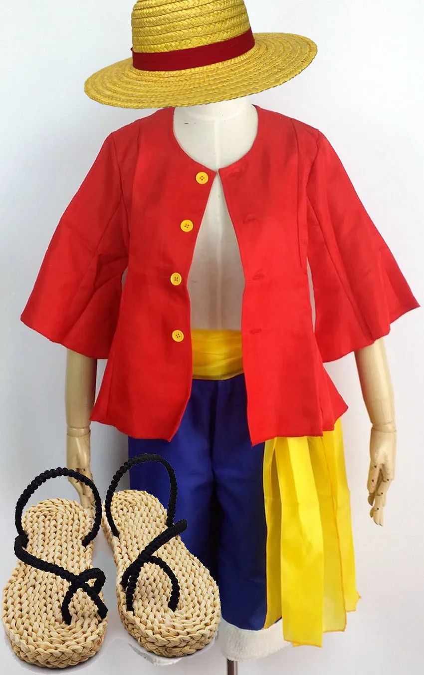 Coat shoes hat Аниме one piece Monkey D Косплей Луффи костюм комплект пальто брюки сандалии обувь шапки - Цвет: Coat shoes hat