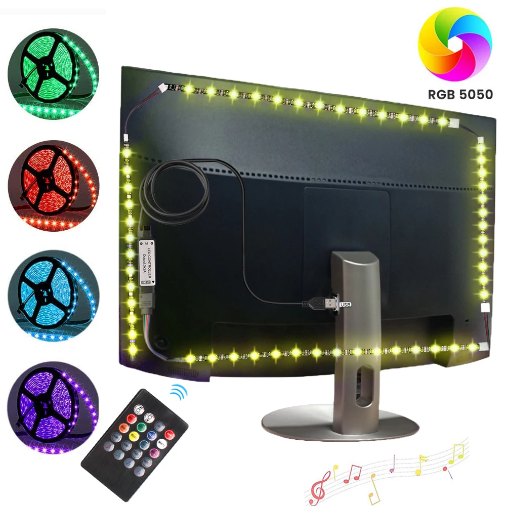 

USB Ambilight TV Rgb 5V LED Strip Light Tape Backlight Lighting Ribbon Diode Band Ribbon Led Lamps Remote Control Decor for Room