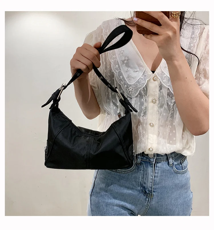 Solid Color Oxford Cloth Shoulder Bags Women Zipper Underarm Bag Elegant Ladies Shopping Top-handle Handbags Hot Sale