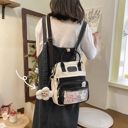 귀여운 한국어 스타일 작은 배낭 여자 여자 캐주얼 나일론 메신저 가방 경량 지퍼 귀여운 학교 Bookbag 여행 배낭 3