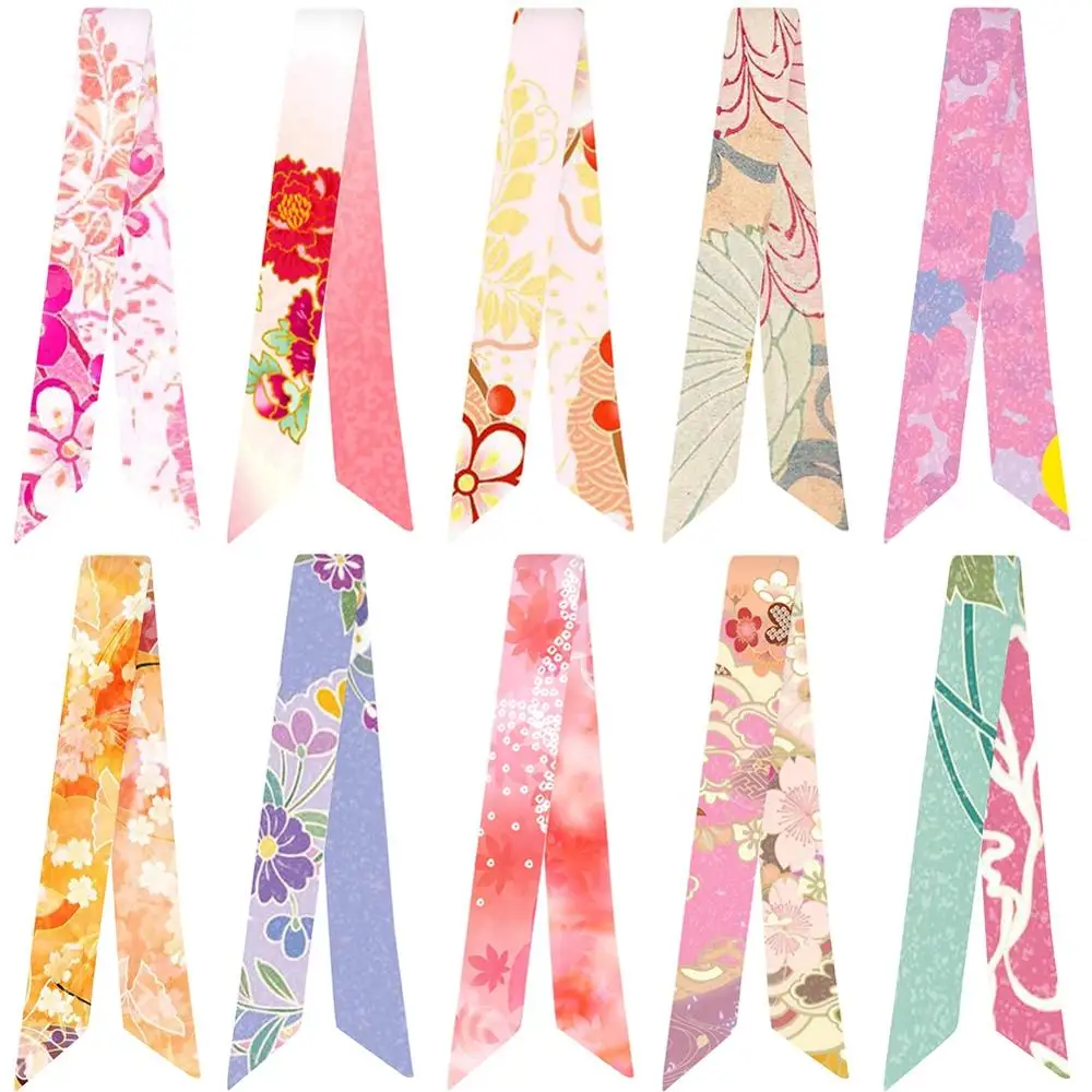 

Japanese Pattern Printing Variety Bag Handle Tie Wrap Silk Scarf Small Scarf Beautiful Shawl Head Scarf