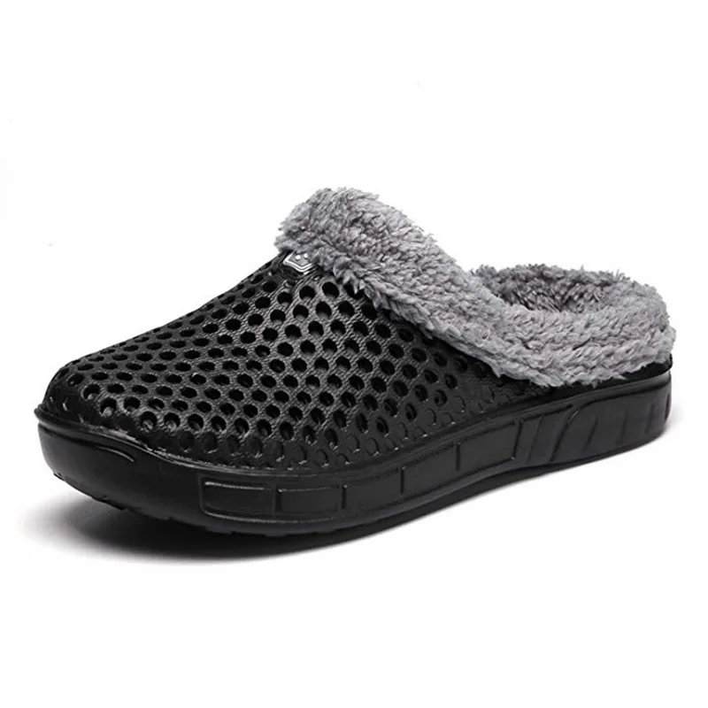Oeak/пара хлопковых тапочек; утолщенная деревянная обувь; Зимние теплые плюшевые домашние тапочки на нескользящей подошве - Цвет: Black