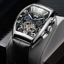 Бизнес ONOLA Брендовые мужские наручные часы Tourbillon механические мужские часы с автоматическим подзаводом кожаные водонепроницаемые мужские часы tonneau