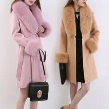Новое поступление, одежда размера плюс, модные облегающие кнопки для меха, повседневное пальто, элегантное женское шерстяное длинное корейское пальто